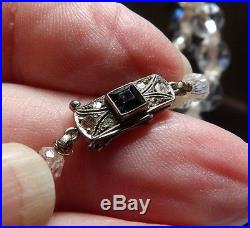 Art Deco 10k White Gold Diamond & Sapphire Necklace Clasp Crystal Beads Td253-10