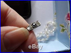 Art Deco 10k White Gold Diamond & Sapphire Necklace Clasp Crystal Beads Td253-10