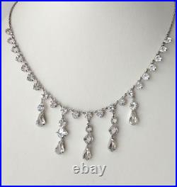 Art Deco 12K White Gold Filled Multi Princess Cut Crystal Drop Wedding Necklace