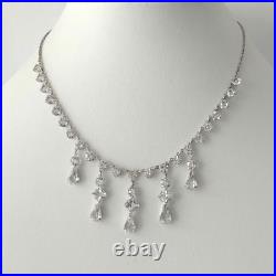 Art Deco 12K White Gold Filled Multi Princess Cut Crystal Drop Wedding Necklace