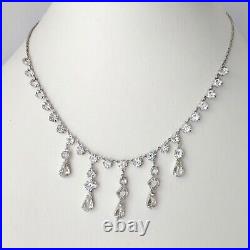 Art Deco 12K White Gold Filled Multi Princess Cut Crystal Drop Wedding Necklace