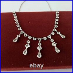 Art Deco 12K White Gold Filled Multi Princess Cut Crystal Drop Wedding Necklace