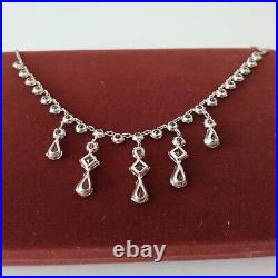 Art Deco 12K White Gold Filled Multi Princess Cut Crystal Drop Wedding Necklace