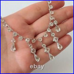 Art Deco 12K White Gold Filled Multi Princess Cut Crystal Drop Wedding Necklace