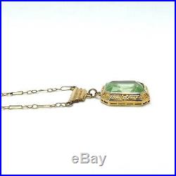 Art Deco 14K Gold Peridot Glass Pendant Necklace 17