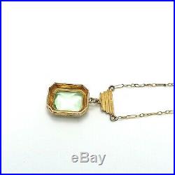 Art Deco 14K Gold Peridot Glass Pendant Necklace 17