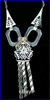Art Deco 14K Gold Rock Crystal Diamond Necklace/14k Gold Rock Crystal Pendant