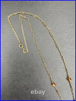 Art Deco 14K Gold and Citrine Briolette Drop Filigree Necklace