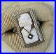 Art Deco 14K White Gold Cameo Shell Diamond Ring Filigree Lady Necklace (5.75)