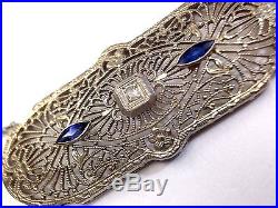 Art Deco 14K White Gold Openwork Filigree Diamond Pendant Necklace