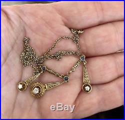 Art Deco 14K YG Diamond Dangle Lavalier Choker Necklace- Perfect Moms Day Gift