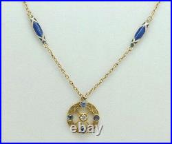 Art Deco 14K Yellow Gold Enamel Necklace with Montana Sapphires & Diamonds (18)
