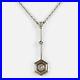 Art Deco 14ct Gold Diamond Drop Pendant and Silver Necklace c1930s