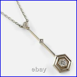 Art Deco 14ct Gold Diamond Drop Pendant and Silver Necklace c1930s