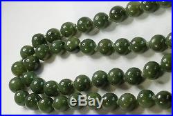 Art Deco 14k 585 Chinese Symbol Green Spinach Jade Beads hand Strung Necklace