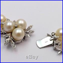 Art Deco 14k Gold 7mm Cultured Akoya Pearl Double Strand Diamond Choker Necklace