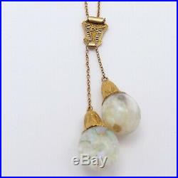 Art Deco 14k Gold Horace Welch Floating Opal Dangle Pendant Lavalier Necklace
