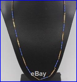 Art Deco 14k Solid Yellow Gold & Blue Enamel 23 Long Chain Necklace Fob BNW NR