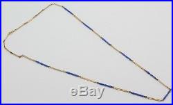 Art Deco 14k Solid Yellow Gold & Blue Enamel 23 Long Chain Necklace Fob BNW NR