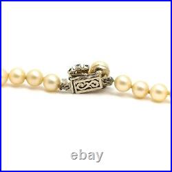 Art Deco 14k White Gold Sapphire Clasp Pale Yellow Akoya Pearl Choker Necklace