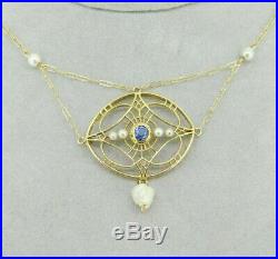 Art Deco 14k Yellow Gold Festoon Lavaliere Necklace with Pearls (#J4351)