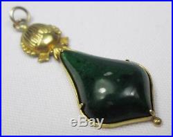 Art Deco 15ct Gold Egyptian Revival Scarab & Green Glass Necklace Pendant