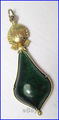 Art Deco 15ct Gold Egyptian Revival Scarab & Green Glass Necklace Pendant