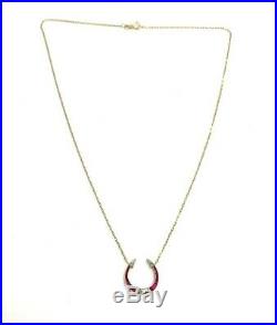 Art Deco 18K Yellow Gold Natural Ruby Rose Cut Diamond Horseshoe Necklace Pendan