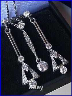 Art Deco 18ct white gold diamond earrings and necklace 0.80TCW
