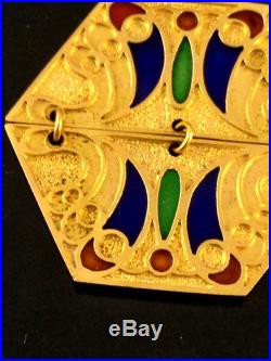 Art Deco 18k Italian Gold Enameled Pendant Necklace Fob. Fully Hallmarked