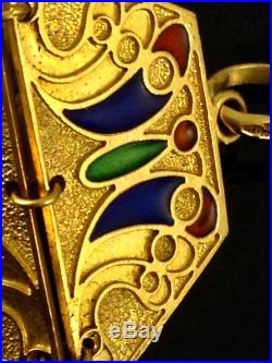 Art Deco 18k Italian Gold Enameled Pendant Necklace Fob. Fully Hallmarked