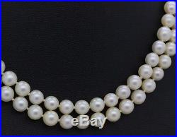 Art Deco 18k White Gold French Signed MA Saltwater Akoya Pearl 16 Necklace RBS