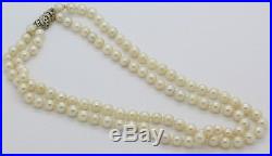 Art Deco 18k White Gold French Signed MA Saltwater Akoya Pearl 16 Necklace RBS