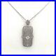 Art Deco 18k White Gold White Sapphire Filigree Pendant Wheat Chain Necklace