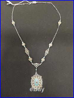 Art Deco 1920's Bean Rock Crystal Necklace Sterling Silver