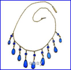 Art Deco 1920s 30s Blue Faceted Glass Bezel Statement Necklace