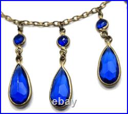 Art Deco 1920s 30s Blue Faceted Glass Bezel Statement Necklace