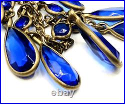 Art Deco 1920s 30s Blue Faceted Glass Bezel Statement Necklace