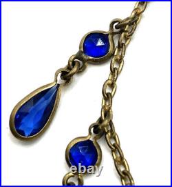 Art Deco 1920s 30s Blue Faceted Glass Bezel Statement Necklace