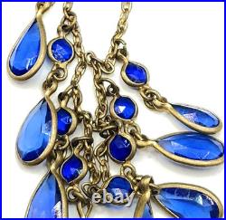 Art Deco 1920s 30s Blue Faceted Glass Bezel Statement Necklace