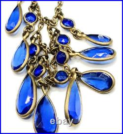 Art Deco 1920s 30s Blue Faceted Glass Bezel Statement Necklace