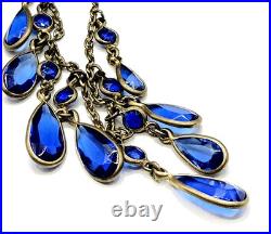 Art Deco 1920s 30s Blue Faceted Glass Bezel Statement Necklace