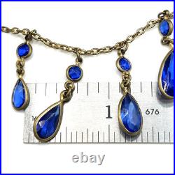 Art Deco 1920s 30s Blue Faceted Glass Bezel Statement Necklace