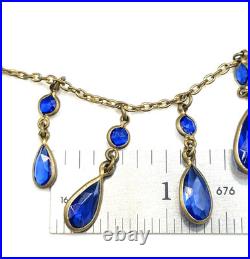 Art Deco 1920s 30s Blue Faceted Glass Bezel Statement Necklace