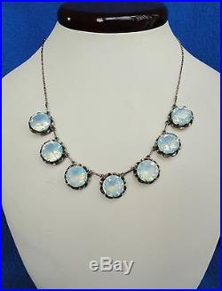 Art Deco 1920s Japanese Sterling Silver Opalescent Crystal Necklace Bracelet Set