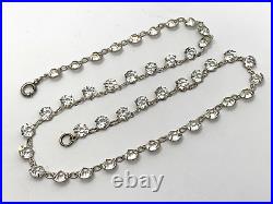 Art Deco 1920s Necklace Sterling Silver Rhinestone Crystal Open Back Bezel 16.5