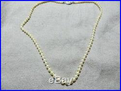 Art Deco 30's Graduated Cultured Cream Pearl Necklace withFiligree Gold Clasp 17