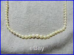 Art Deco 30's Graduated Cultured Cream Pearl Necklace withFiligree Gold Clasp 17