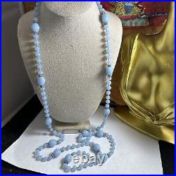 Art Deco 48 Inch Blue Glass Crystal Necklace