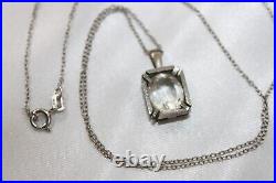 Art Deco 835 Sterling Open Back 10 mm Rock Crystal Pendant Chain Necklace 18